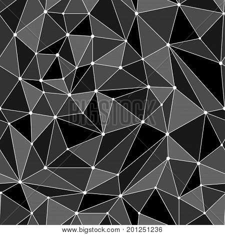 Polygon mosaic background. Polygonal abstract geometric seamless pattern. Vector texture with white connecting dots and lines. Connection structure.