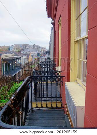 French quarter from balcony above the street.