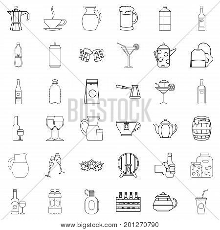 Barrel icons set. Outline style of 36 barrel vector icons for web isolated on white background
