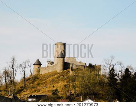 In the distance, the hill top castle of Nurburg Germany