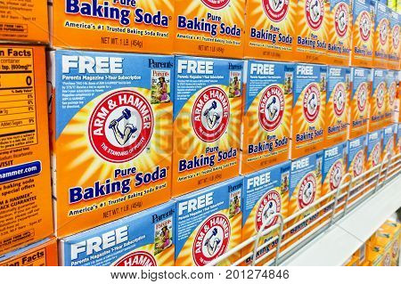 Kuala Lumpur, Malaysia, August 25, 2017: Arm & Hammer Baking Soda Is The Trademark Of Church & Dwigh