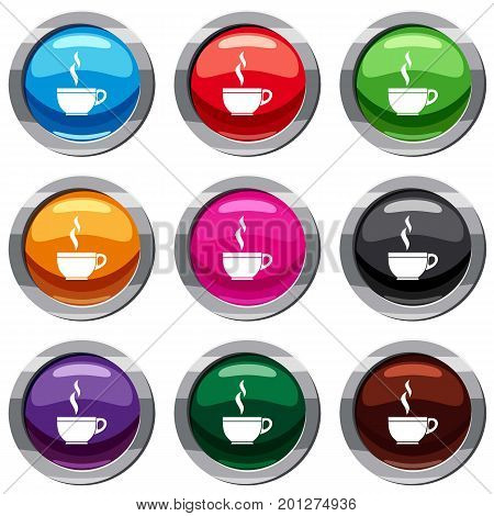 Glass cup of tea set icon isolated on white. 9 icon collection vector illustration