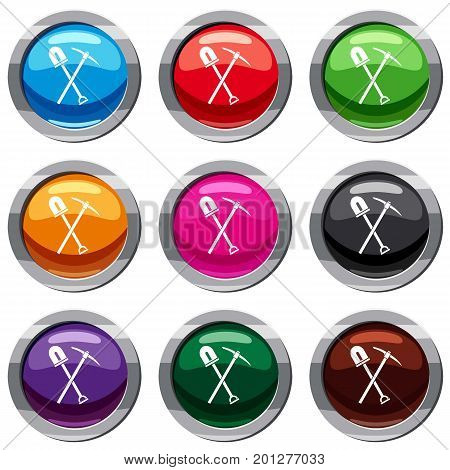 Shovel and pickaxe set icon isolated on white. 9 icon collection vector illustration