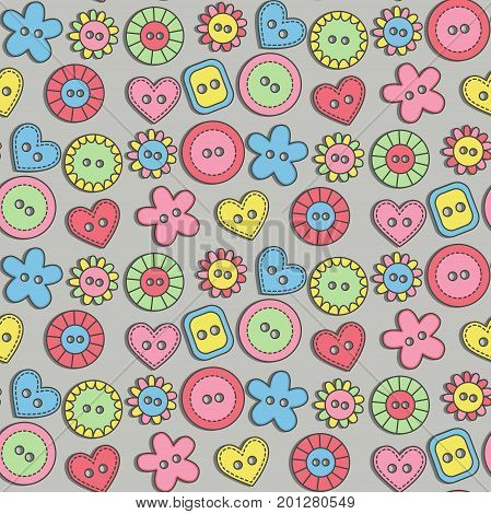 Colorful doodle sewing buttons seamless vector pattern