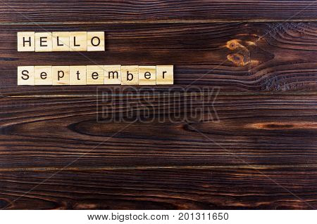 September Hello word. Wooden cubes with Hello September