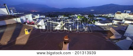 Village of Yegen at night in the Alpujarras mountains Granada Spain. Panoramic shot