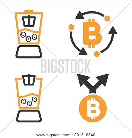 Bitcoin Mixer vector icon set. Style is bicolor flat symbols.