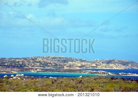 Terrestrial paradise in the Mediterranean. Archipelago of Maddalena, Caprera Island. Corner of the picturesque paradise in the Mediterranean Sea, natural park and pristine with lovely beaches, clear and blue sea with special rocks and mountains