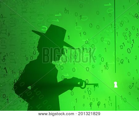 Virtual digits abstract 3d illustration shadow figure with key horizontal