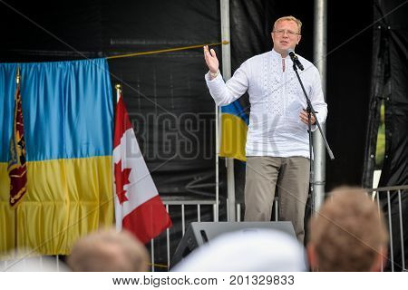 August 19 2017. Toronto Canada - Andriy Shevchenko Ambassador Embassy of Ukraine in Canada duirng the Largest Ukrainian diaspora celebration of 26 Ukrainian Independence Day at Centennial Park in Toronto ON Canada