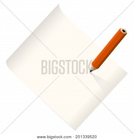 Blank note paper and pencil. Vector illustration.