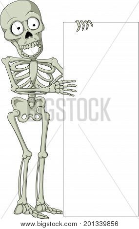 Vector illustration of Cartoon skeleton holding blank sign
