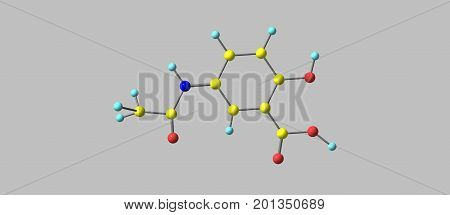 Mesalazine or mesalamine is an aminosalicylate anti-inflammatory drug used to treat inflammatory bowel disease including ulcerative colitis. 3d illustration