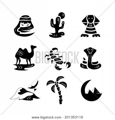 Desert and Egyptian Illustrations icons silhouettes vector