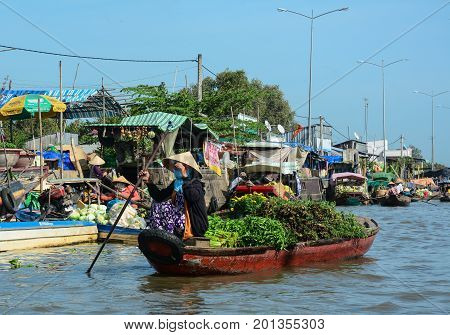 Floating Market In Mekong Delta, Vietnam