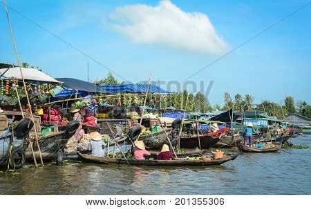 Floating Market In Mekong Delta, Vietnam