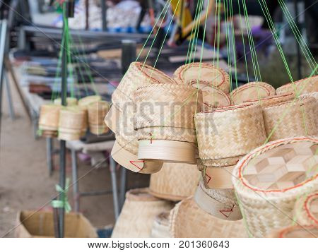 Bamboo weaving boxes for sticky rice container rice basket Kratip wicker.