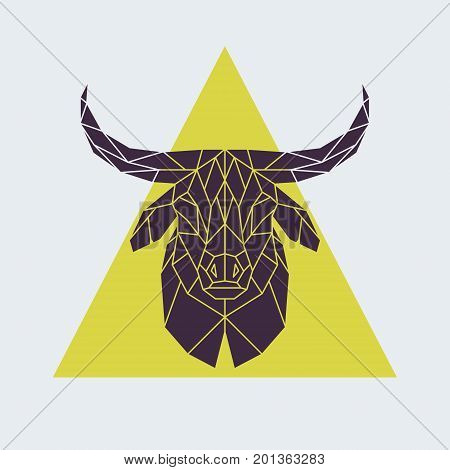 Polygonal buffalo head. Animal sign. Vector illustration.