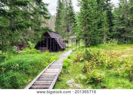 Old shed in valley Koprova dolina at High tatras mountains Slovakia