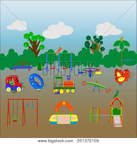 Thirteen elements of children's playground and landscape