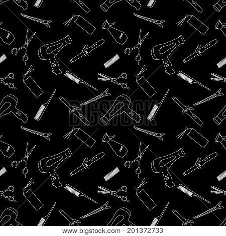 Seamless white pattern for barbershop, black background
