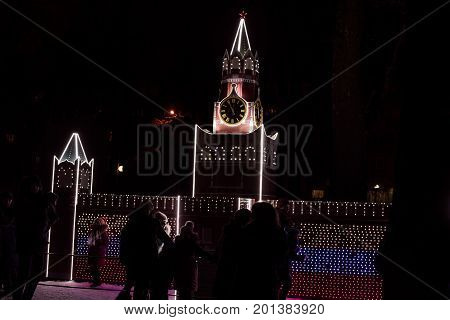 Lighting Decoration As Landmarks Of The World In The City Of Gomel During New Year Festival Celebrat