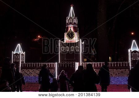 Lighting Decoration As Landmarks Of The World In The City Of Gomel During New Year Festival Celebrat