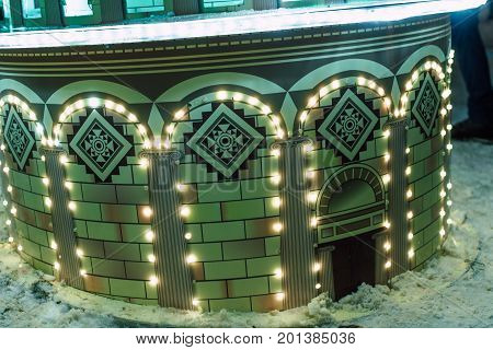 Lighting Decoration As Landmarks Of The World In The City Of Gomel During New Year Festival Celebrat