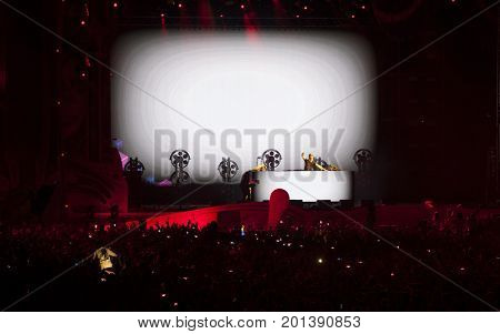 Cluj-Napoca, Romania - August 3, 2017: Crowd having fun at Dannic, a Dutch DJ and EDM producer, live concert at Untold Festival, the Best Major Music Festival of Europe