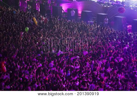 Cluj-Napoca, Romania - August 3, 2017: Crowd having fun at Dannic, a Dutch DJ and EDM producer, live concert at Untold Festival, the Best Major Music Festival of Europe