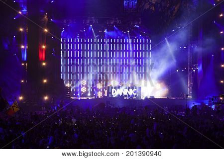 Cluj-Napoca, Romania - August 3, 2017: Crowd having fun at Dannic, a Dutch DJ and EDM producer, live concert at Untold Festival, the Best Major Music Festival of Europe