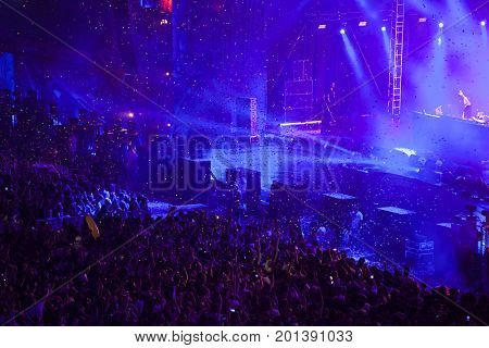 Cluj-Napoca, Romania - August 3, 2017: Crowd having fun at Dannic, a Dutch DJ and EDM producer, live concert at Untold Festival, the Best Major Music Festival of Europe