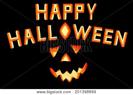 HappyHalloween pumpkin with scary face on black backgound