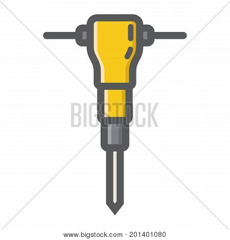Construction jackhammer filled outline icon, build and repair, pneumatic hammer sign vector graphics, a colorful line pattern on a white background, eps 10.