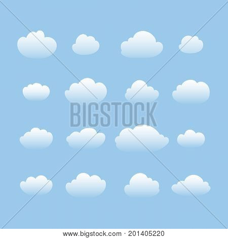 Set of clouds on blue background. Vector illustration.