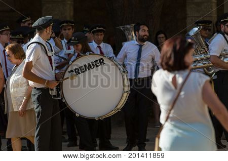 ABADIA, AMARES, PORTUGAL - August 15, 2017: Traditional religious procession of Senhora da Abadia in Amares, Portugal