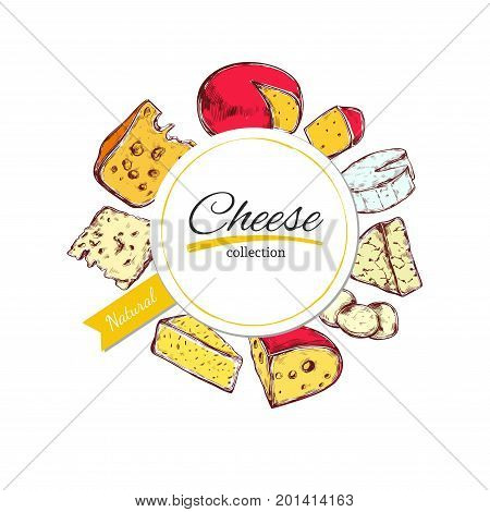 Vector hand drawn banner label with cheese.