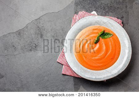 Traditional Spanish Andalusian Tomato Cream Soup - Salmorejo. Salmorejo Or Gazpacho Cream Soup On Gr