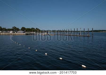 Belmar NJ USA -- August 26 2017 A section of shark rover is roped off to separate swimers ans boaters. Editorial Use Only.