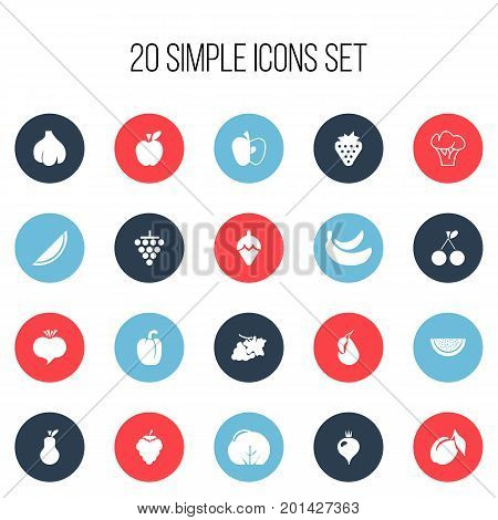 Set Of 20 Editable Berry Icons. Includes Symbols Such As Morello, Apricot, Grapevine And More