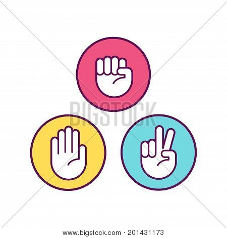Rock Paper Scissors icons. Isolated vector illustration.