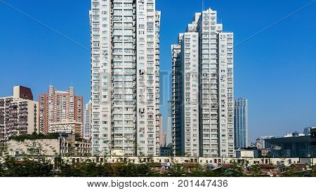 Shanghai, China - Nov 5, 2016: Modern multistorey high-rise apartments around the city area.