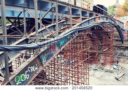 Odessa, Ukraine - October 11, 2016: Bridge Repair. Metallicheskie Support Of The Bridge. Carried Out