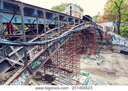 Odessa, Ukraine - October 11, 2016: Bridge Repair. Metallicheskie Support Of The Bridge. Carried Out