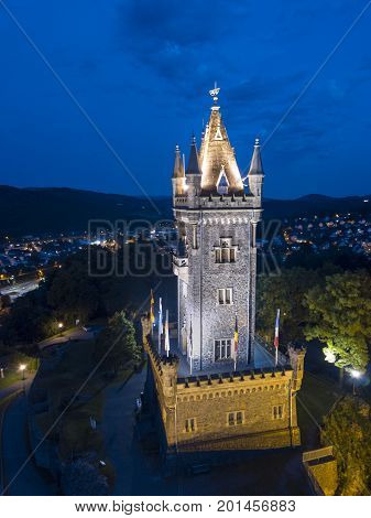 Ancient castle of Dillenburg illuminated at night. Hesse Germany