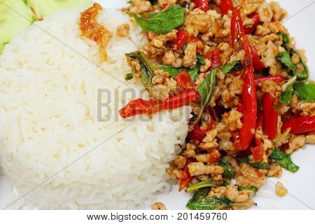 Fried rice with basil and pork delicious