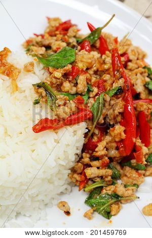 Fried rice with basil and pork delicious