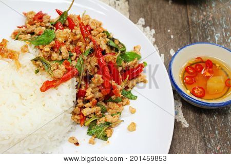 Fried rice with basil and pork delicious