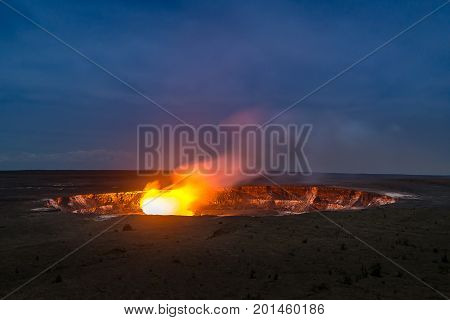 Halemaumau Crater In Night Time
