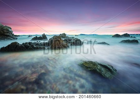 beach during evening long exposure photograghy shot